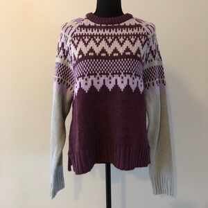 Women’s Mexx Purple Gray Patterned Nordic Style Knit Sweater size L